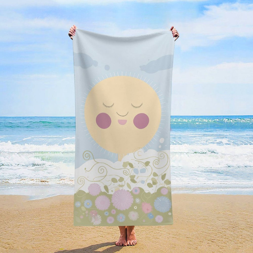 Smiling Sun and Pastel Florals Quick-Dry Beach Towel