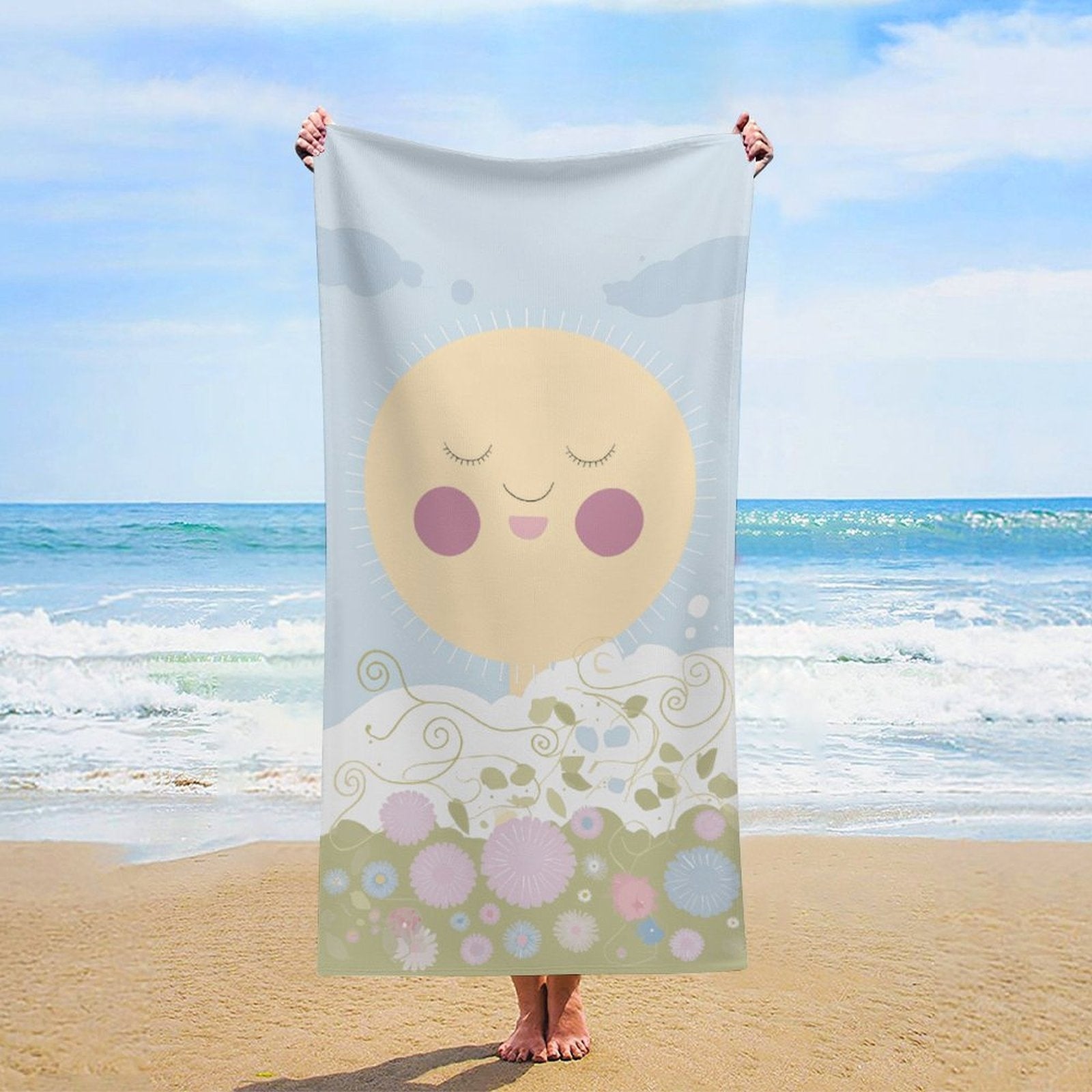 Smiling Sun and Pastel Florals Quick-Dry Beach Towel