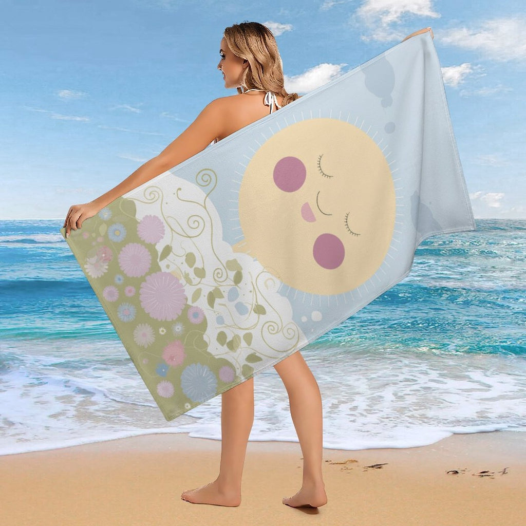 Smiling Sun and Pastel Florals Quick-Dry Beach Towel
