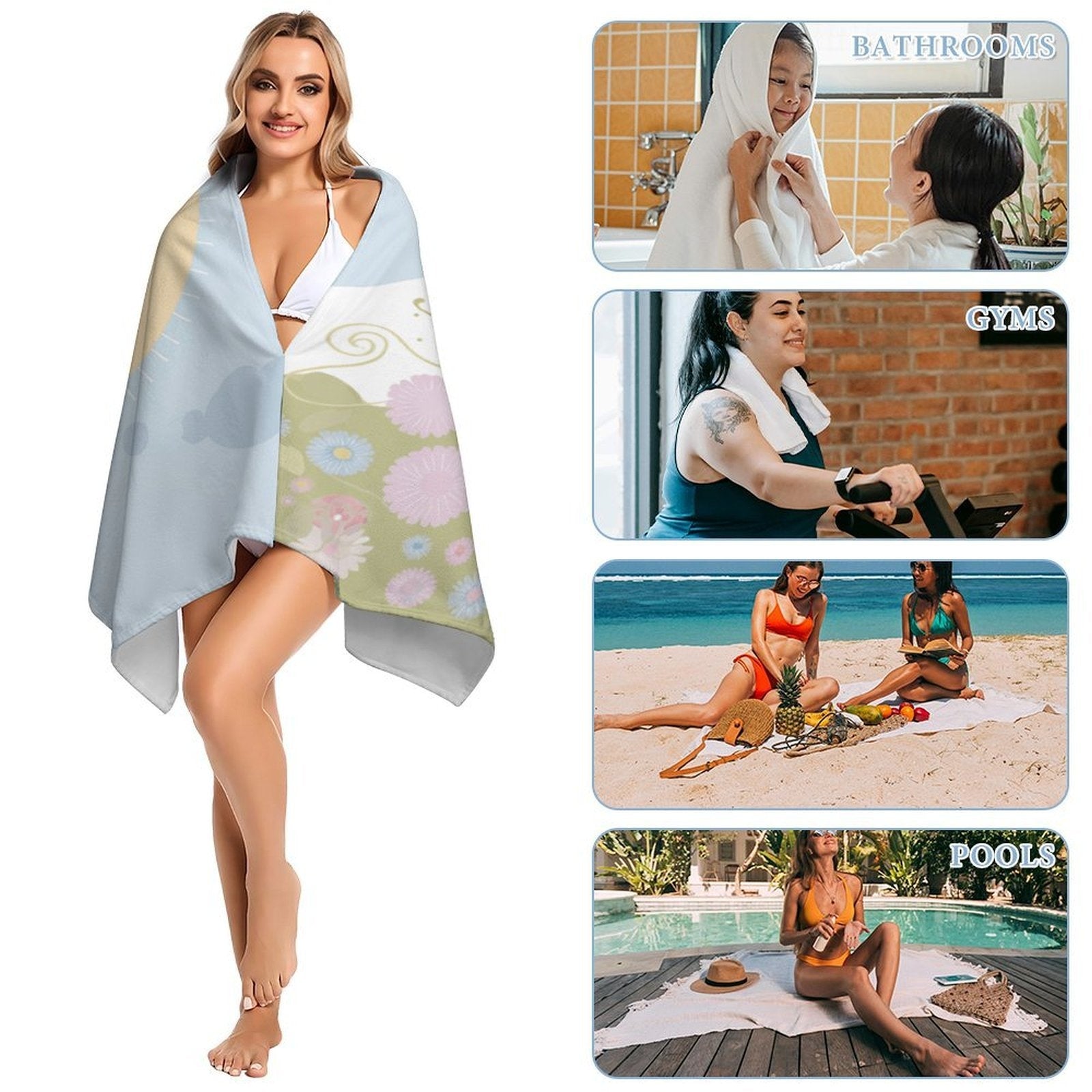 Smiling Sun and Pastel Florals Quick-Dry Beach Towel
