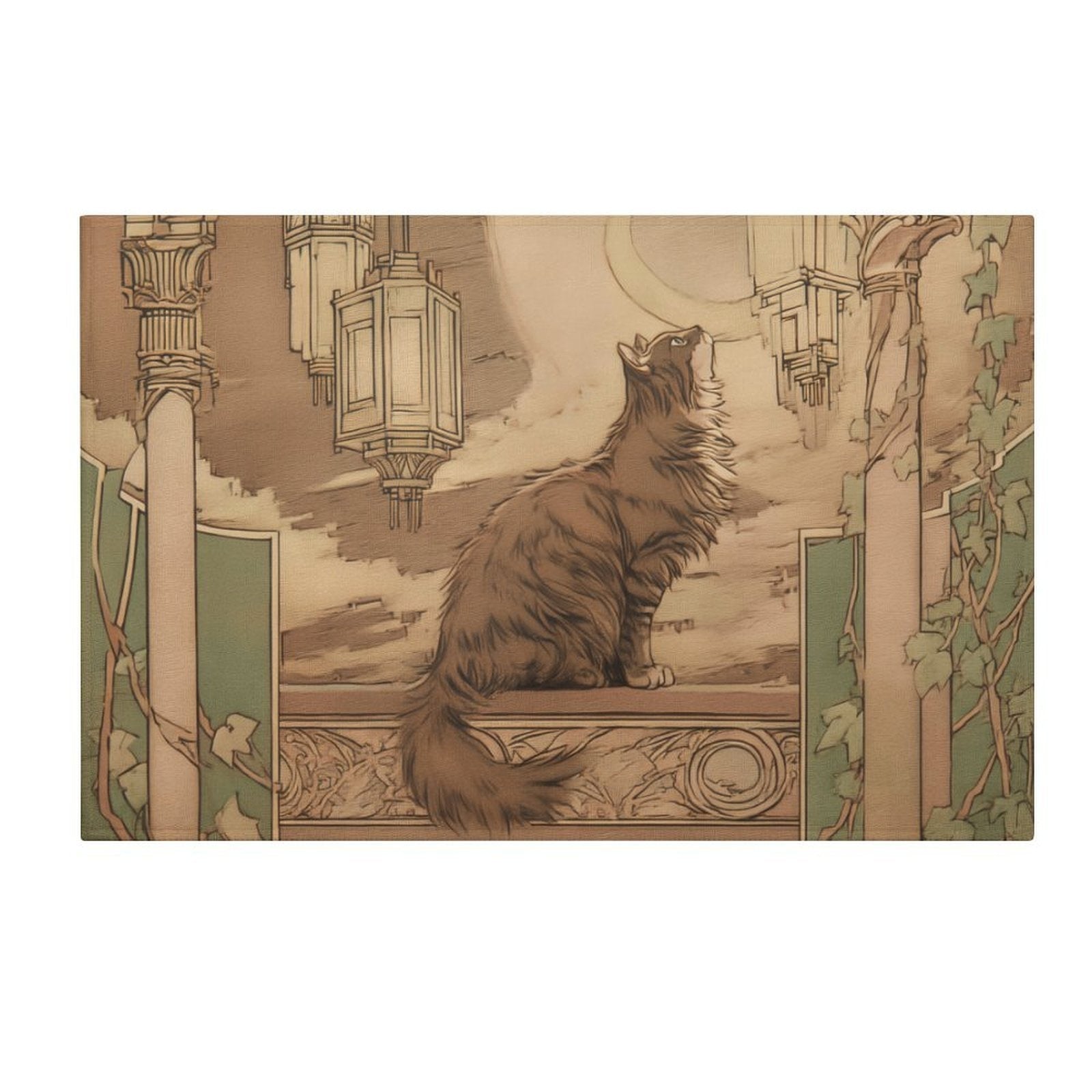 Art Nouveau Midnight Feline Non-Slip Flannel Mat