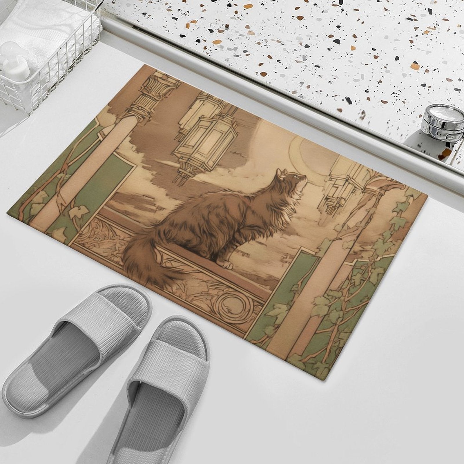 Art Nouveau Midnight Feline Non-Slip Flannel Mat