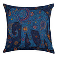 Bohemian Radiant Blue Elephant Faux-Linen Throw Pillow Cover