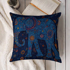 Bohemian Radiant Blue Elephant Faux-Linen Throw Pillow Cover