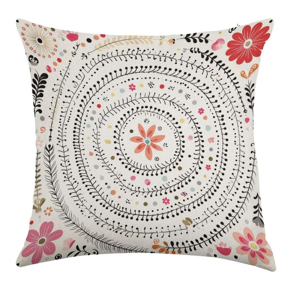 Bohemian Mandala Floral Faux-Linen Throw Pillow Cover