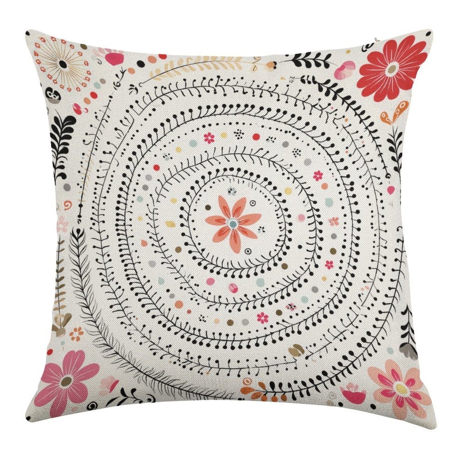 Bohemian Mandala Floral Faux-Linen Throw Pillow Cover
