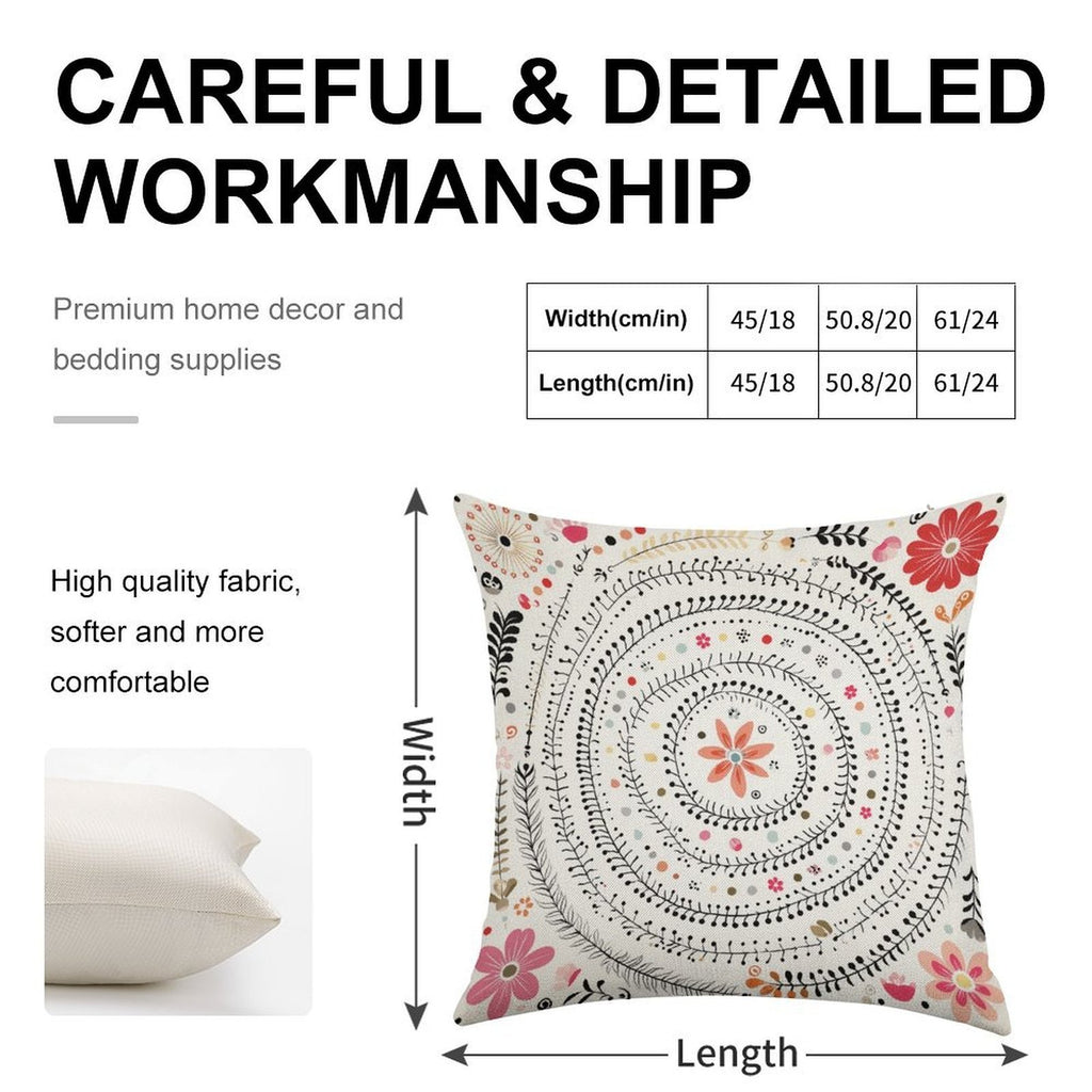 Bohemian Mandala Floral Faux-Linen Throw Pillow Cover