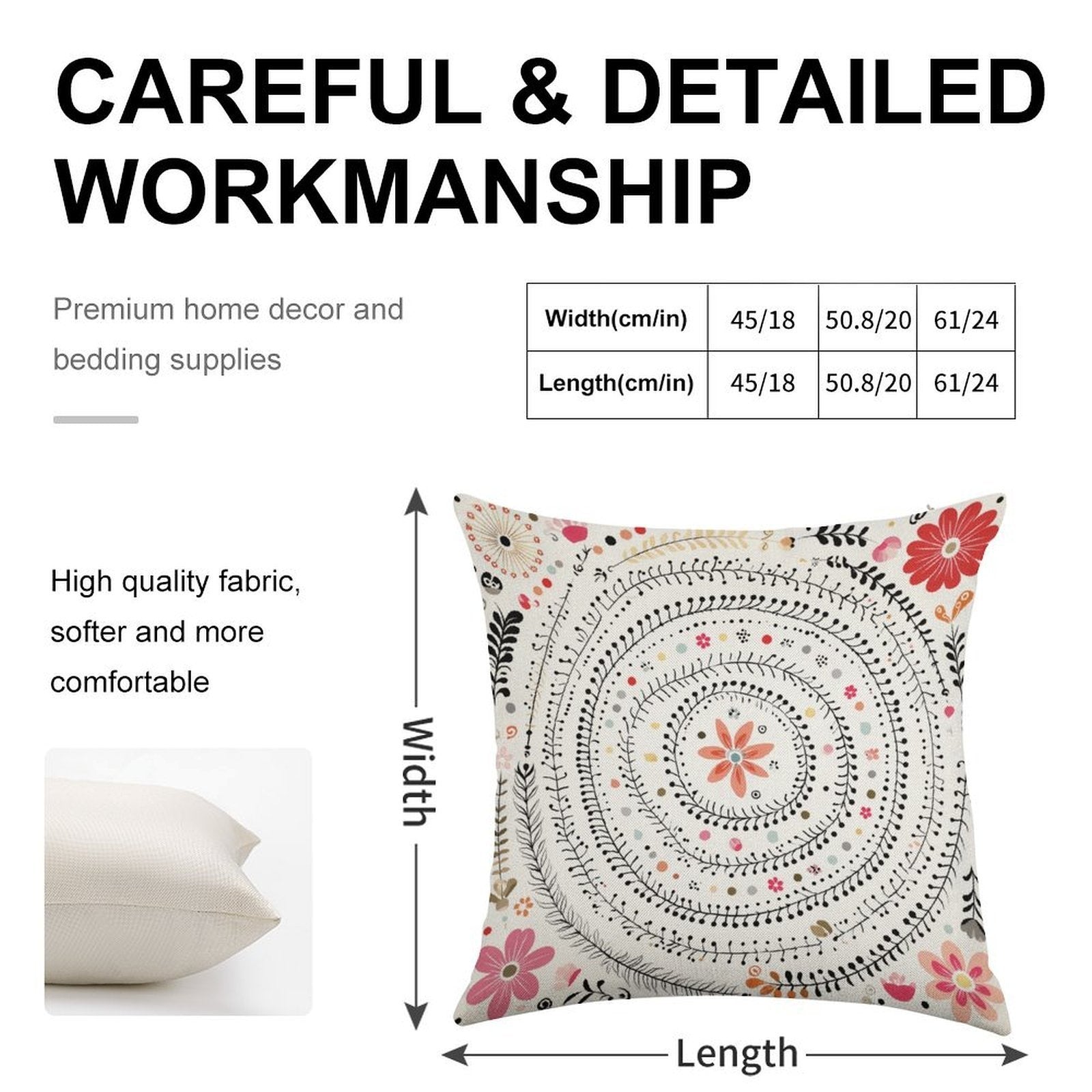 Bohemian Mandala Floral Faux-Linen Throw Pillow Cover