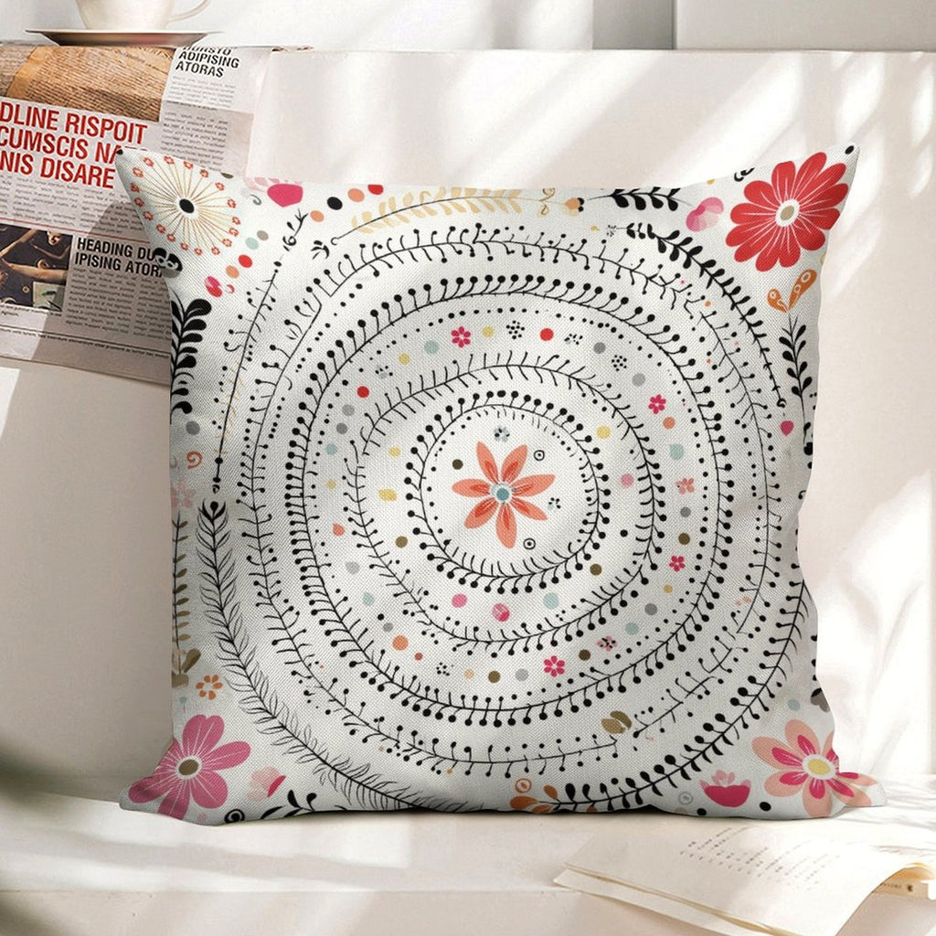 Bohemian Mandala Floral Faux-Linen Throw Pillow Cover
