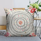 Bohemian Mandala Floral Faux-Linen Throw Pillow Cover