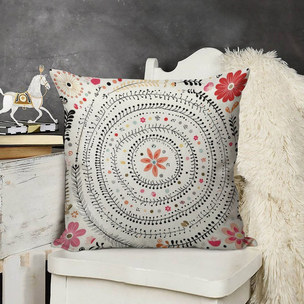 Bohemian Mandala Floral Faux-Linen Throw Pillow Cover