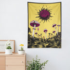 Trippy Eye of the Sun Mushroom Scene Wall Tapestry (Portrait)
