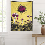 Trippy Eye of the Sun Mushroom Scene Wall Tapestry (Portrait)