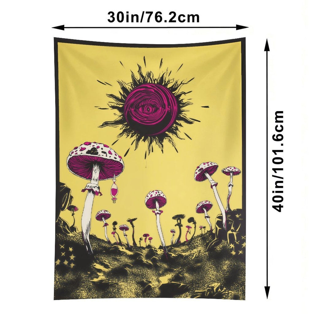 Trippy Eye of the Sun Mushroom Scene Wall Tapestry (Portrait)