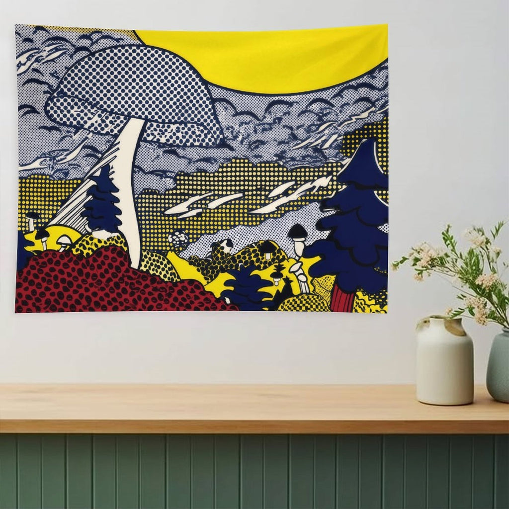 Retro Pop Art Mushroom Landscape Wall Tapestry