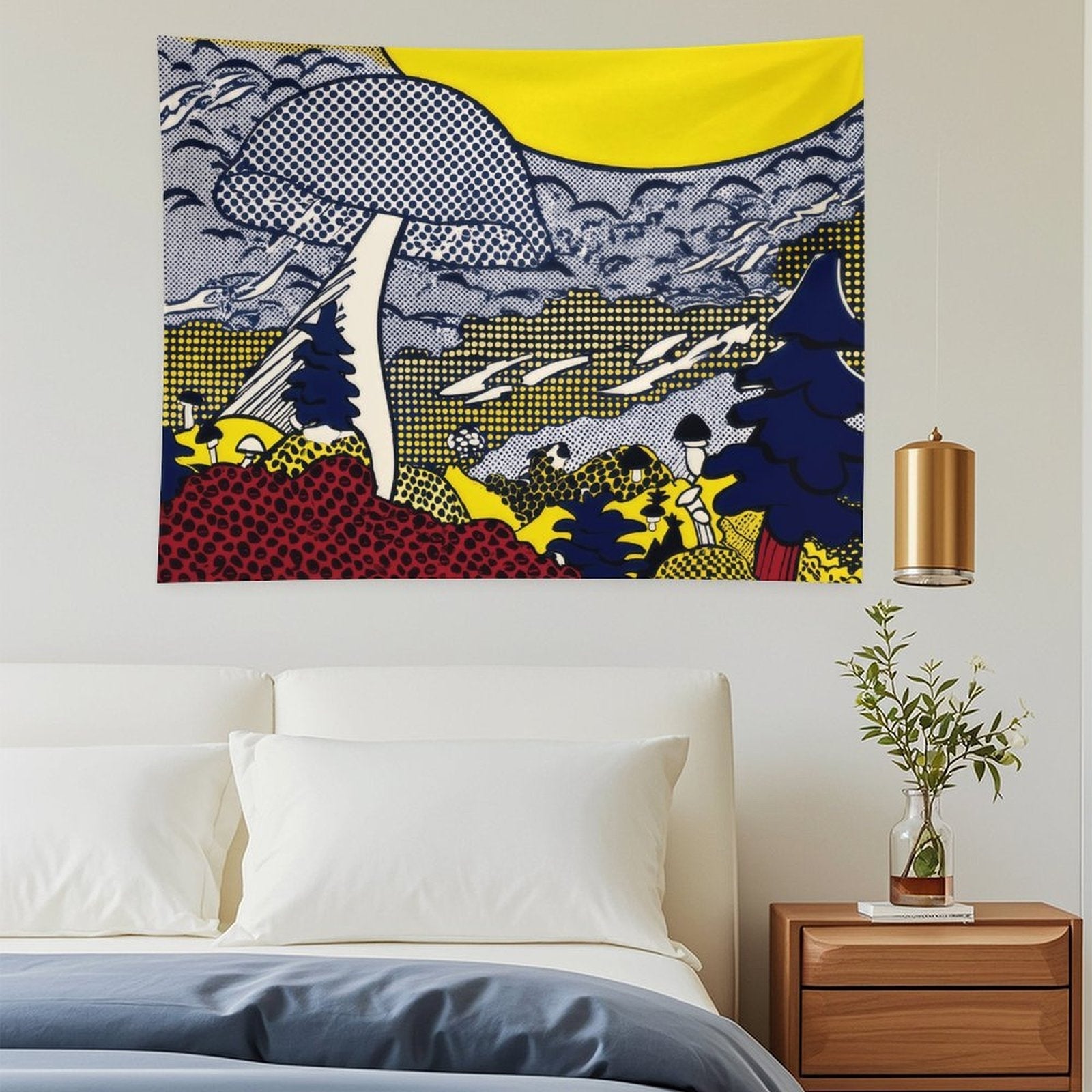 Retro Pop Art Mushroom Landscape Wall Tapestry