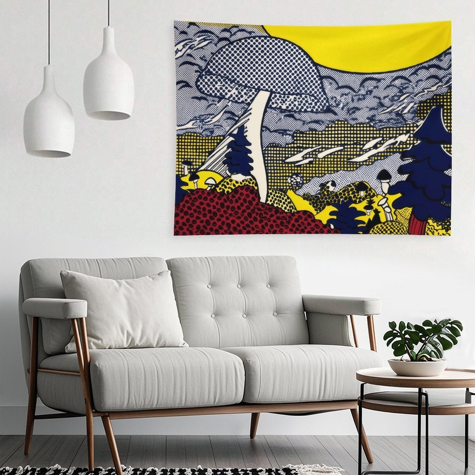 Retro Pop Art Mushroom Landscape Wall Tapestry