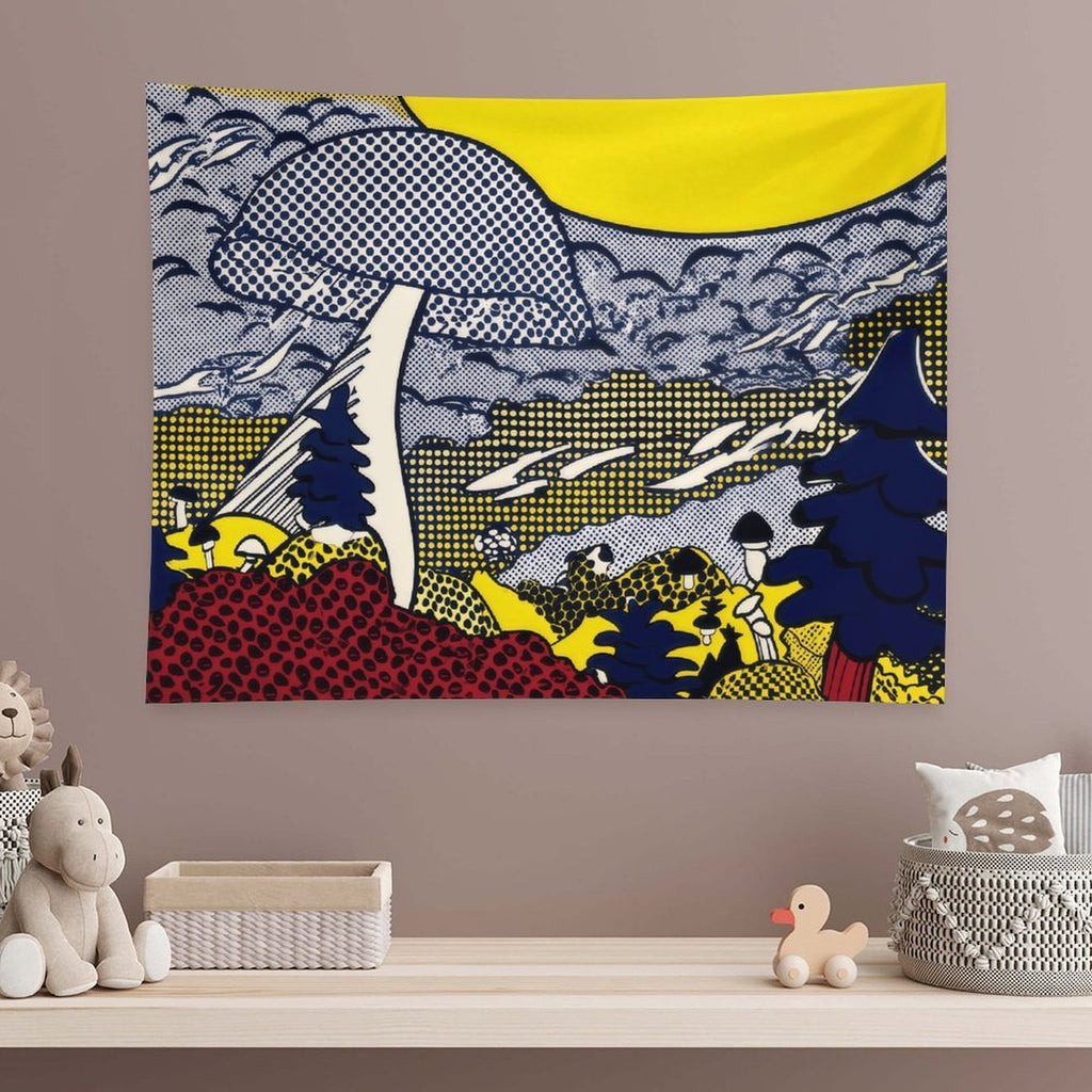 Retro Pop Art Mushroom Landscape Wall Tapestry