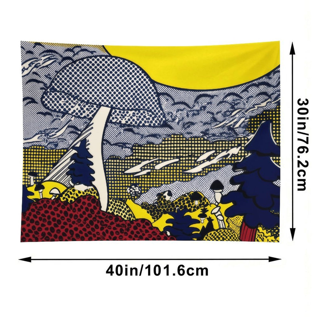 Retro Pop Art Mushroom Landscape Wall Tapestry