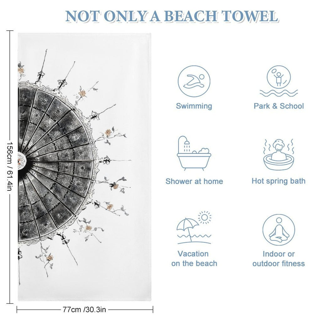 Vintage Architectural Fan Sketch Microfiber Beach Towel
