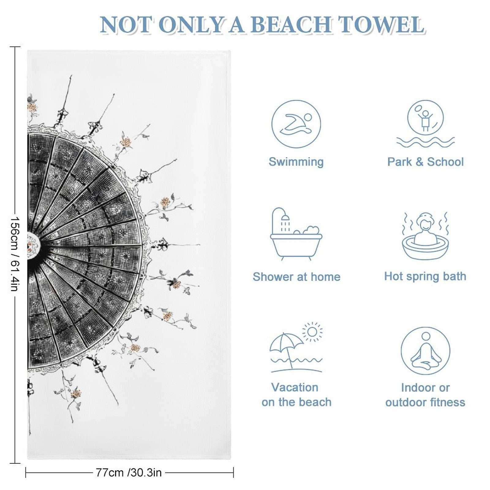 Vintage Architectural Fan Sketch Microfiber Beach Towel