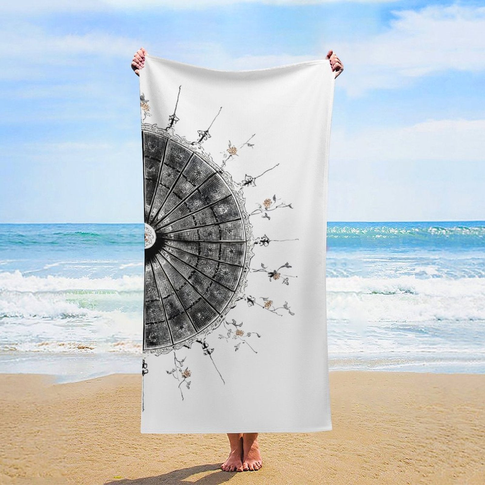 Vintage Architectural Fan Sketch Microfiber Beach Towel