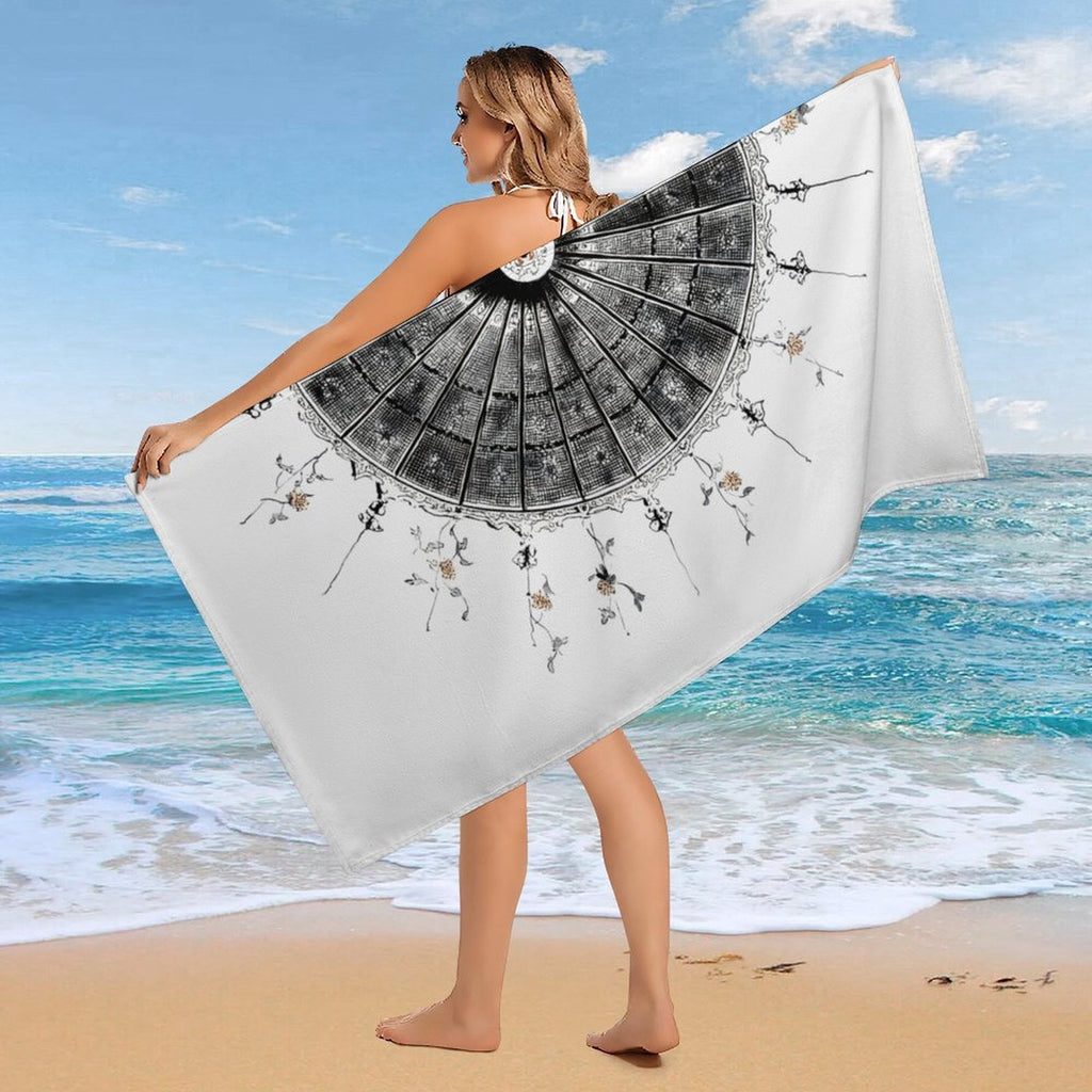 Vintage Architectural Fan Sketch Microfiber Beach Towel