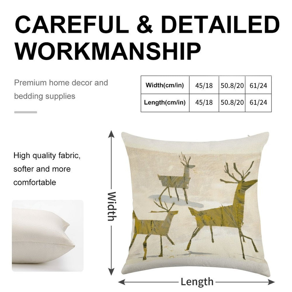 Artistic Woodland Reindeer Faux-Linen Throw Pillow Cover
