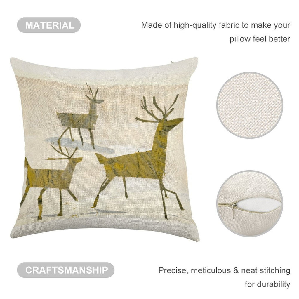 Artistic Woodland Reindeer Faux-Linen Throw Pillow Cover