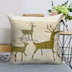 Artistic Woodland Reindeer Faux-Linen Throw Pillow Cover