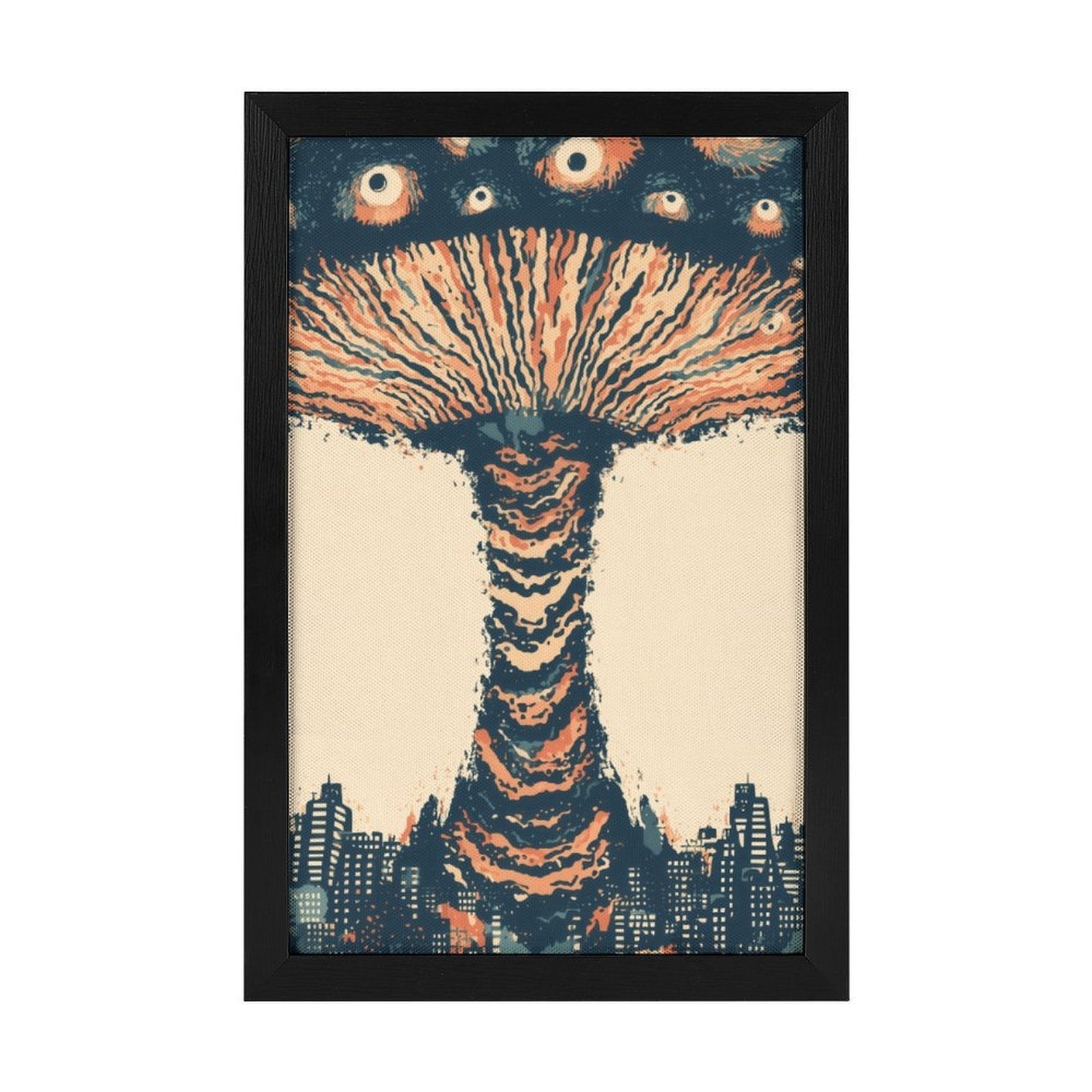 Surreal Mushroom Cloud Flat-Frame Wall Art - Black Portrait
