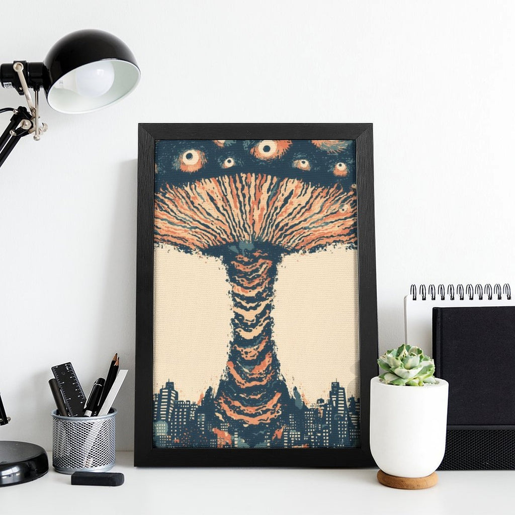 Surreal Mushroom Cloud Flat-Frame Wall Art - Black Portrait