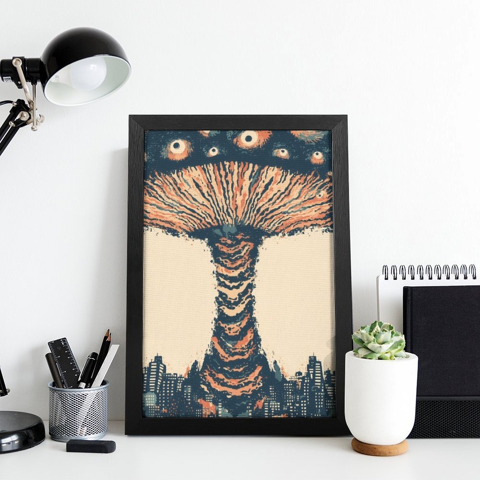 Surreal Mushroom Cloud Flat-Frame Wall Art - Black Portrait