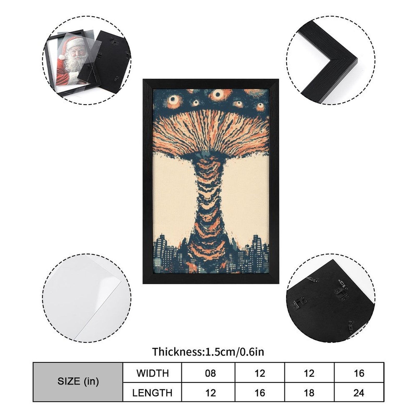 Surreal Mushroom Cloud Flat-Frame Wall Art - Black Portrait