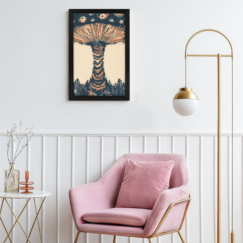 Surreal Mushroom Cloud Flat-Frame Wall Art - Black Portrait