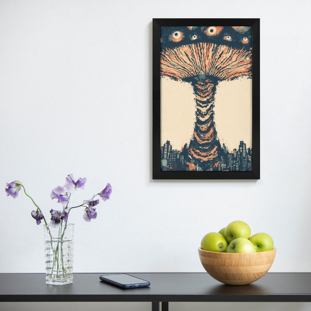 Surreal Mushroom Cloud Flat-Frame Wall Art - Black Portrait