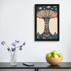 Surreal Mushroom Cloud Flat-Frame Wall Art - Black Portrait