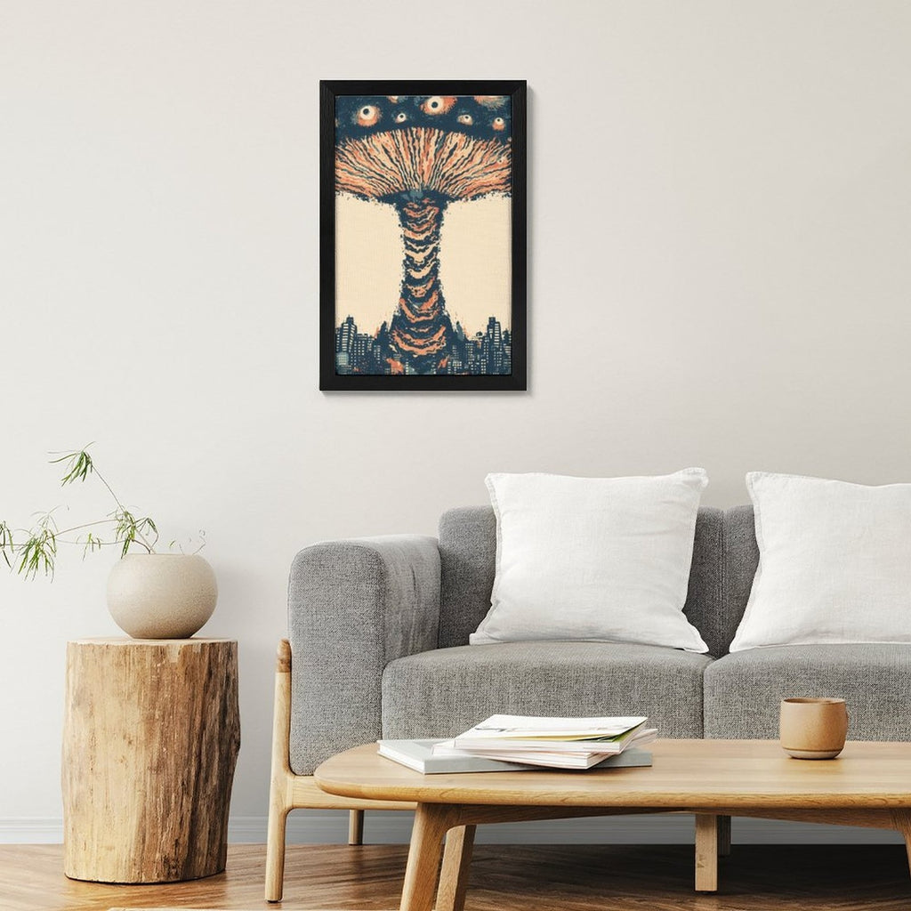 Surreal Mushroom Cloud Flat-Frame Wall Art - Black Portrait
