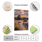 Impasto Sunset Meadow Framed Canvas Art - Golden Hour Landscape