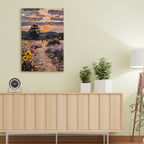 Impasto Sunset Meadow Framed Canvas Art - Golden Hour Landscape