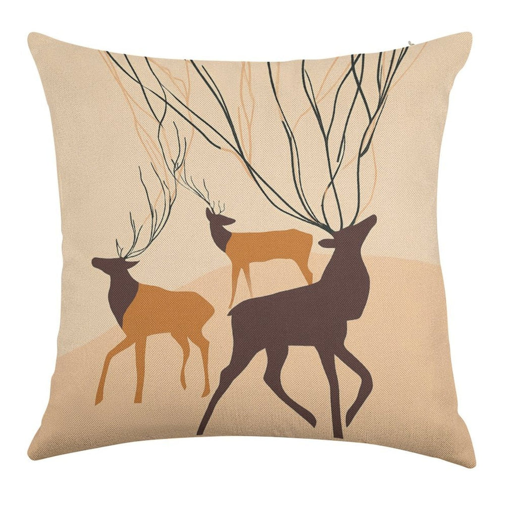 Abstract Forest Deer Faux-Linen Throw Pillow Cover