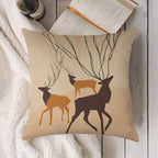 Abstract Forest Deer Faux-Linen Throw Pillow Cover