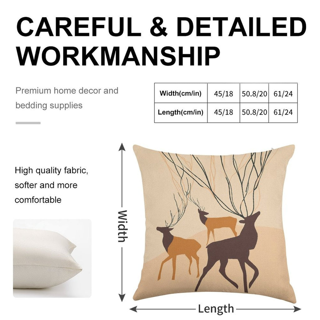 Abstract Forest Deer Faux-Linen Throw Pillow Cover