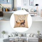 Abstract Forest Deer Faux-Linen Throw Pillow Cover