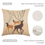 Abstract Forest Deer Faux-Linen Throw Pillow Cover