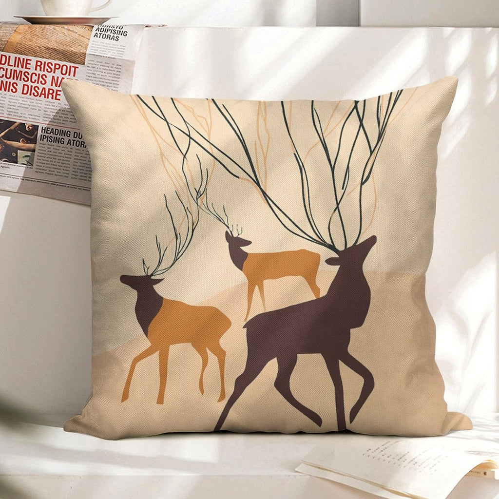 Abstract Forest Deer Faux-Linen Throw Pillow Cover