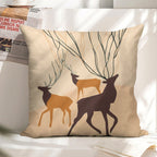 Abstract Forest Deer Faux-Linen Throw Pillow Cover