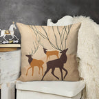 Abstract Forest Deer Faux-Linen Throw Pillow Cover