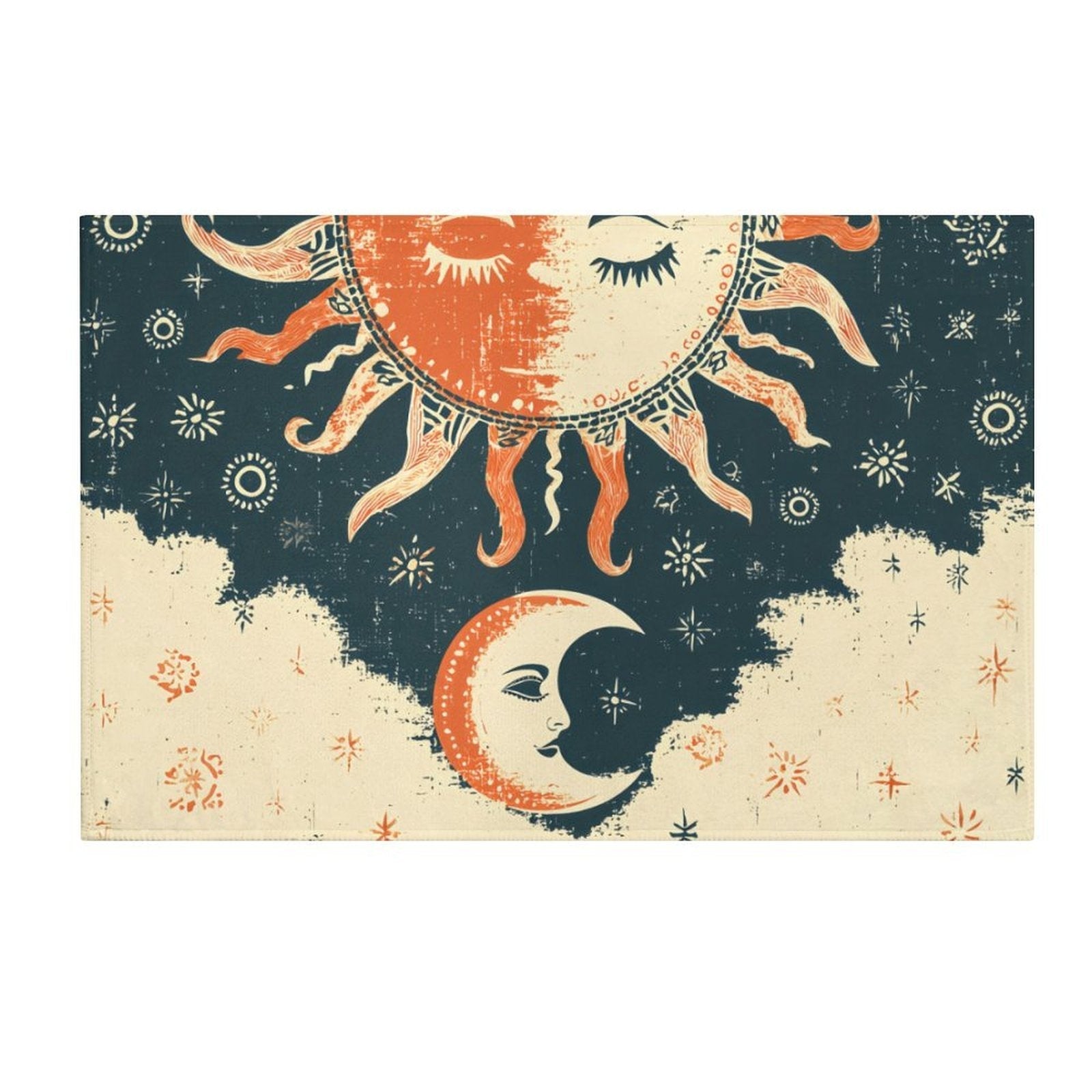 Celestial Sun and Moon Vintage Non-Slip Flannel Mat