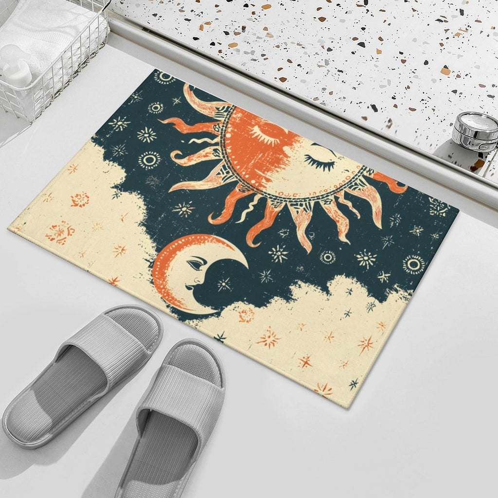 Celestial Sun and Moon Vintage Non-Slip Flannel Mat